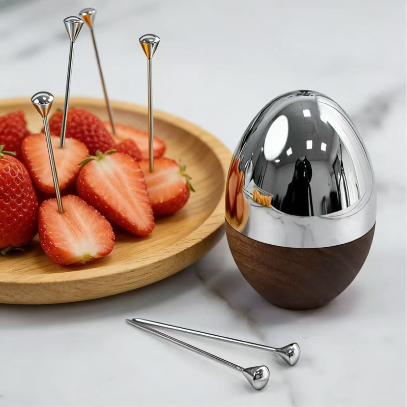 Inspirație nordică: set de furculițe pentru fructe din oțel inoxidabil – bețișoare de cocktail cu formă de ou, design modern minimalist