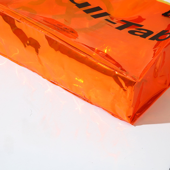 Geantă transparentă din PVC, minimalistă, pentru ambalarea hainelor, cu efect laser irizat și logo personalizat