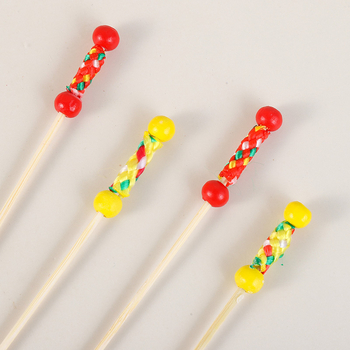 Bețe roșii de fructe cu două mărgele, set 100 buc., bambus, bețe cu flori, furculițe pentru fructe, bețișoare creative, bețișoare pentru vin