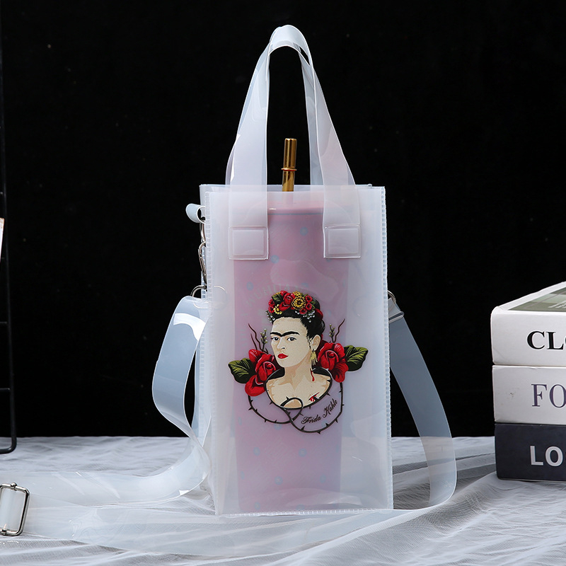 Geantă din PVC transparentă pentru pahar și sticlă de apă, curea crossbody pentru depozitare
