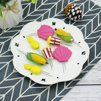 Set de 4 perechi de furculițe din oțel inoxidabil pentru porumb, cu design desen animat, furculițe de fructe în stil european și bețișoare pentru fructe, bețe pentru grătar porumb