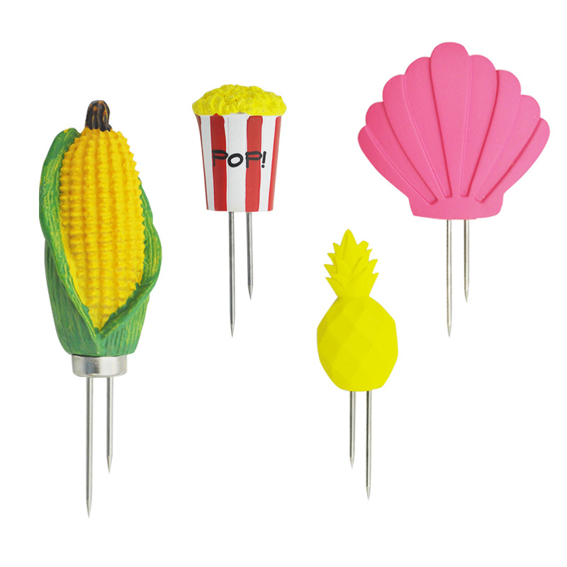 Set de 4 perechi de furculițe din oțel inoxidabil pentru porumb, cu design desen animat, furculițe de fructe în stil european și bețișoare pentru fructe, bețe pentru grătar porumb