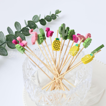 Bețișoare de cocktail din bambus, cu modele de desene animate, temă Hawaii, lungime 12 cm, 100 bucăți, variante de design