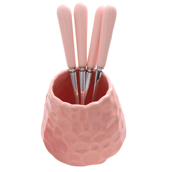 Set de furculițe mici cu mâner ceramic din oțel inoxidabil, incluzând furculițe pentru fructe, furculiță pentru pepene, lingură de cafea și recipient de depozitare elegant
