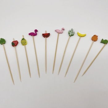 Bețișoare de fructe din bambus, de unică folosință – bețișoare cu flori, furculițe pentru fructe, scobitori, bețișoare pentru cocktail, pentru sandvișuri și inserții pentru prăjituri