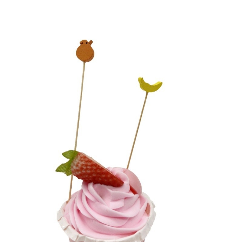 Bețișoare de fructe din bambus, de unică folosință – bețișoare cu flori, furculițe pentru fructe, scobitori, bețișoare pentru cocktail, pentru sandvișuri și inserții pentru prăjituri