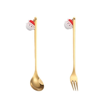 Set de tacâmuri de Crăciun din oțel inoxidabil, personalizat, cu Moș Crăciun și brad, în cutie cadou.
