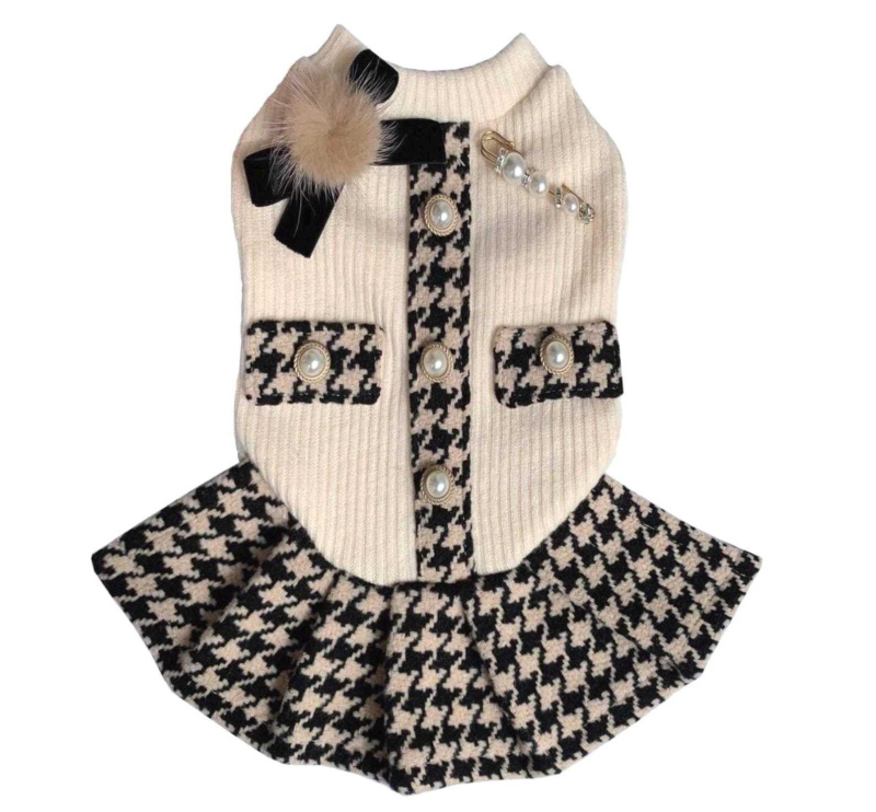 Pletena haljina za kućne ljubimce s uzorkom houndstooth za pse i mačke