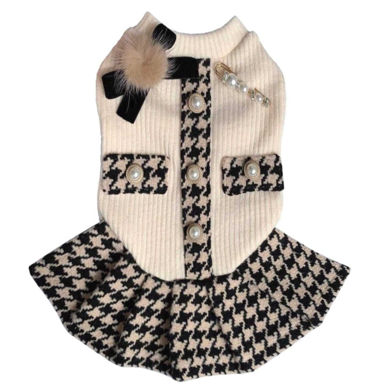 Pletena haljina za kućne ljubimce s uzorkom houndstooth za pse i mačke