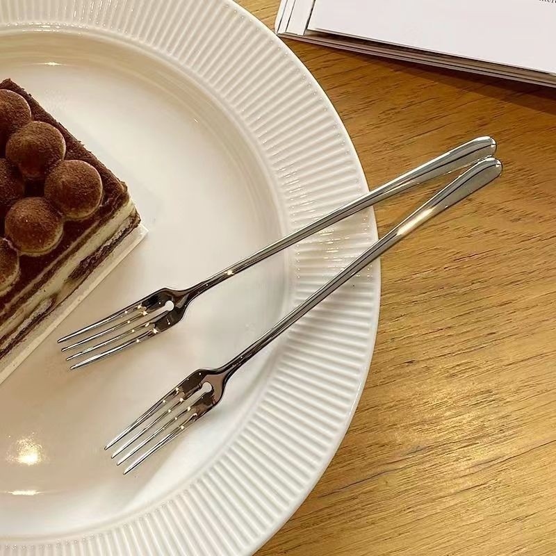Furculițe pentru fructe din oțel inoxidabil, portabile, cu găuri rotunde, pentru fructe, desert, prăjitură și salate