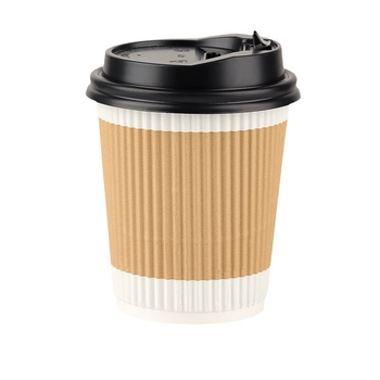 Pahar de unică folosință din hârtie ondulată, izolat, cu pereți dubli, pentru băuturi calde (cafea/ceai), pachet 25 buc.