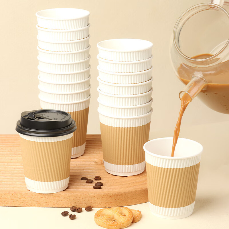 Pahar de unică folosință din hârtie ondulată, izolat, cu pereți dubli, pentru băuturi calde (cafea/ceai), pachet 25 buc.