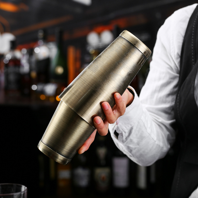Set de shaker pentru cocktailuri din oțel inoxidabil 304, 11 piese, finisaj bronz, cu cană de măsurare, filtru pentru gheață