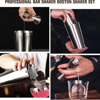 Set Boston Shaker 28Oz+18Oz, include 3 seturi de shaker Boston și 3 strecurătoare pentru gheață