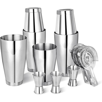Set Boston Shaker 28Oz+18Oz, include 3 seturi de shaker Boston și 3 strecurătoare pentru gheață