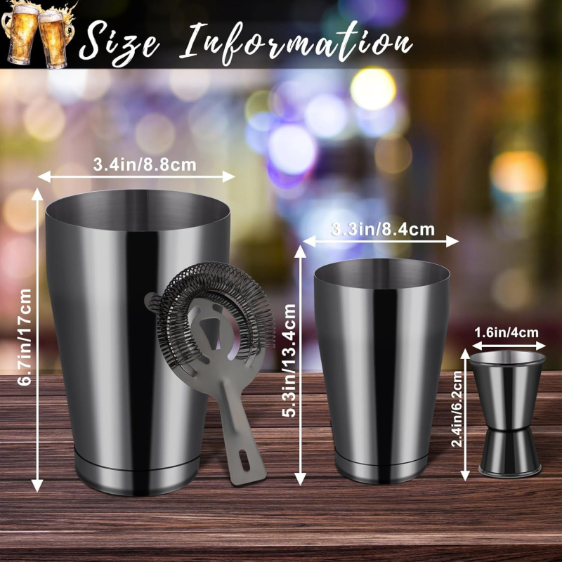 Set Boston Shaker 28Oz+18Oz, include 3 seturi de shaker Boston și 3 strecurătoare pentru gheață