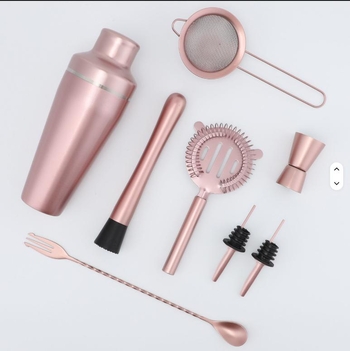 Lingură de bar din oțel inoxidabil 304, shaker pentru cocktailuri, set de bar pentru uz casnic, filtru pentru gheață roz auriu, cană de măsură 600 ml