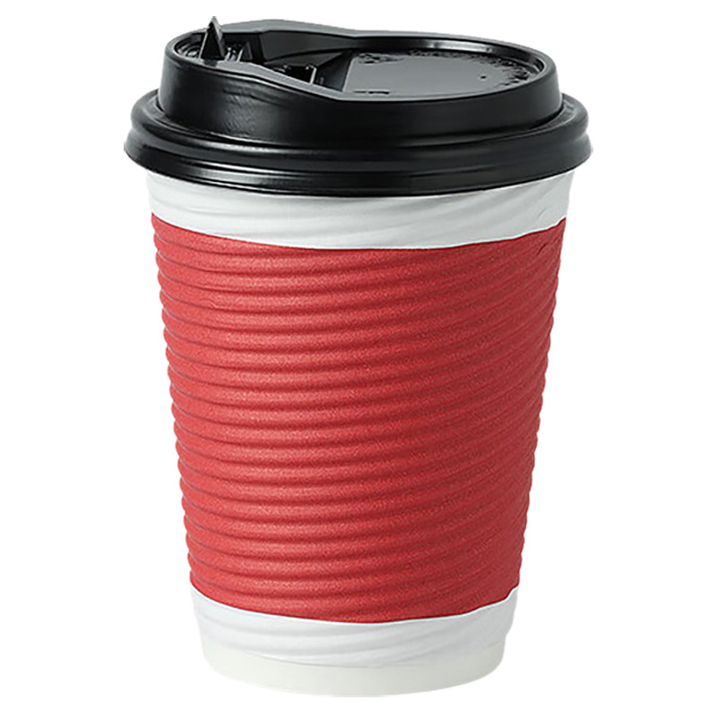 ceașcă de cafea de unică folosință cu capac, set 30 de bucăți, din hârtie ondulată dublu-strat, 350 ml, pentru cafea, ceai cu lapte și lapte de soia