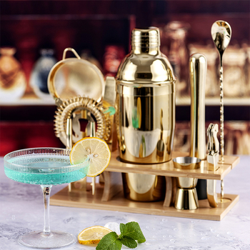Set auriu de 10 piese pentru bar, instrumente pentru cocktail, clips pentru gheață, filtru pentru gheață și lingură de amestec