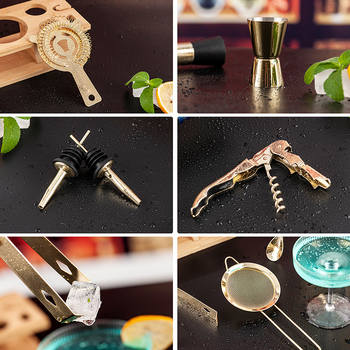 Set auriu de 10 piese pentru bar, instrumente pentru cocktail, clips pentru gheață, filtru pentru gheață și lingură de amestec