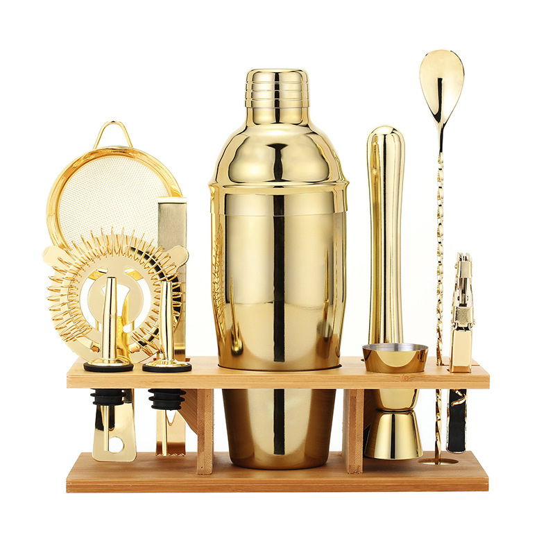 Set auriu de 10 piese pentru bar, instrumente pentru cocktail, clips pentru gheață, filtru pentru gheață și lingură de amestec