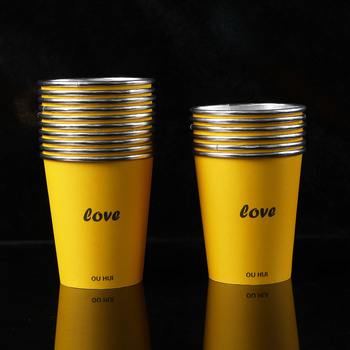 Pahar de hârtie de unică folosință, cu folie de aluminiu argintie, îngroșat, pentru camping și ceai, 245 ml, galben aprins