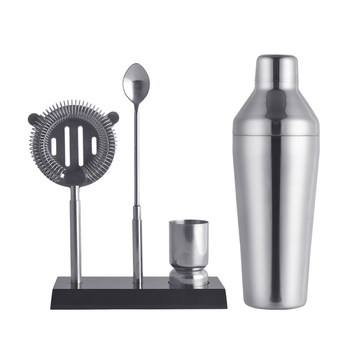 Set de cocktail din oțel inoxidabil, 5 piese, suport din acrilic negru