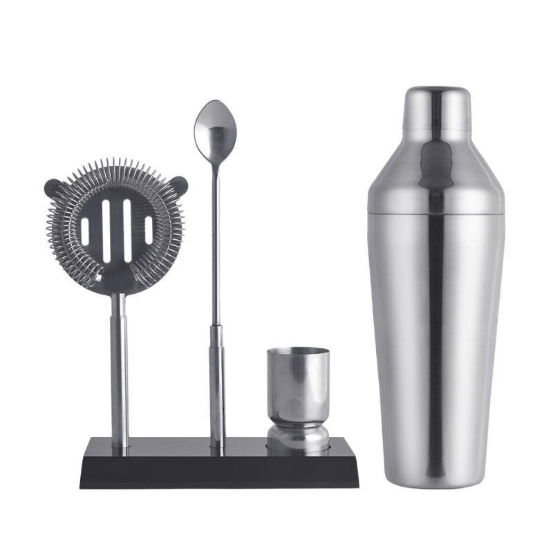 Set de cocktail din oțel inoxidabil, 5 piese, suport din acrilic negru