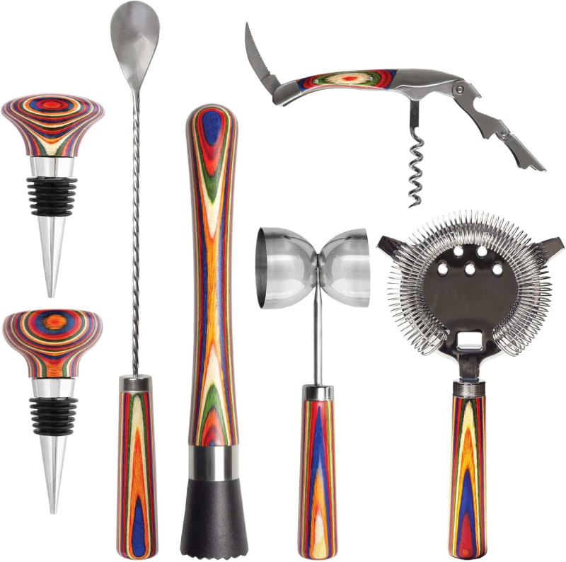 Set de bar din lemn pentru cocktailuri cu filtru de gheață – stil boem, unelte de băuturi premium