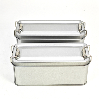 Cutie metalică argintie, retro, cu încuietoare cu mecanism de rotiță pentru ambalaje de produse coapte