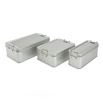 Cutie metalică argintie, retro, cu încuietoare cu mecanism de rotiță pentru ambalaje de produse coapte
