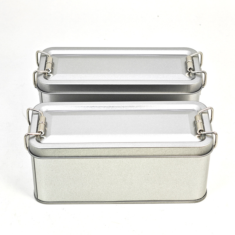Cutie metalică argintie, retro, cu încuietoare cu mecanism de rotiță pentru ambalaje de produse coapte
