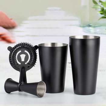 Set pentru cocktailuri din oțel inoxidabil, 3 piese, pentru uz casnic: shaker, filtru de gheață, cană de măsurare, dop de turnare, lingură de bar, deschizător de sticle