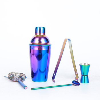 Set de 5 piese din oțel inoxidabil pentru cocktailuri – shaker, ceașcă de măsurare, lingură de amestec, filtru pentru gheață, clips pentru gheață