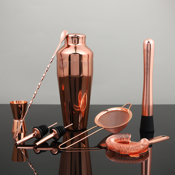 Set cocktail roz auriu, 600 ml, 8 piese, filtr de gheață și accesorii de bar
