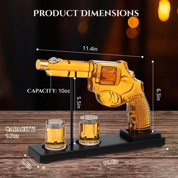 Set de decantare în formă de pistol, din sticlă pentru whisky