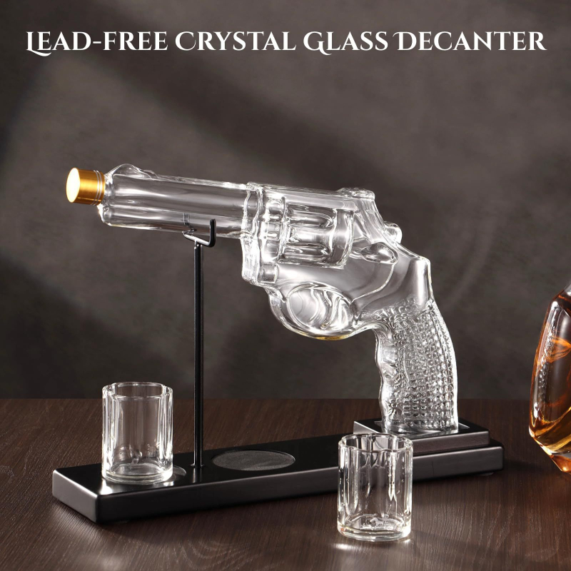 Set de decantare în formă de pistol, din sticlă pentru whisky
