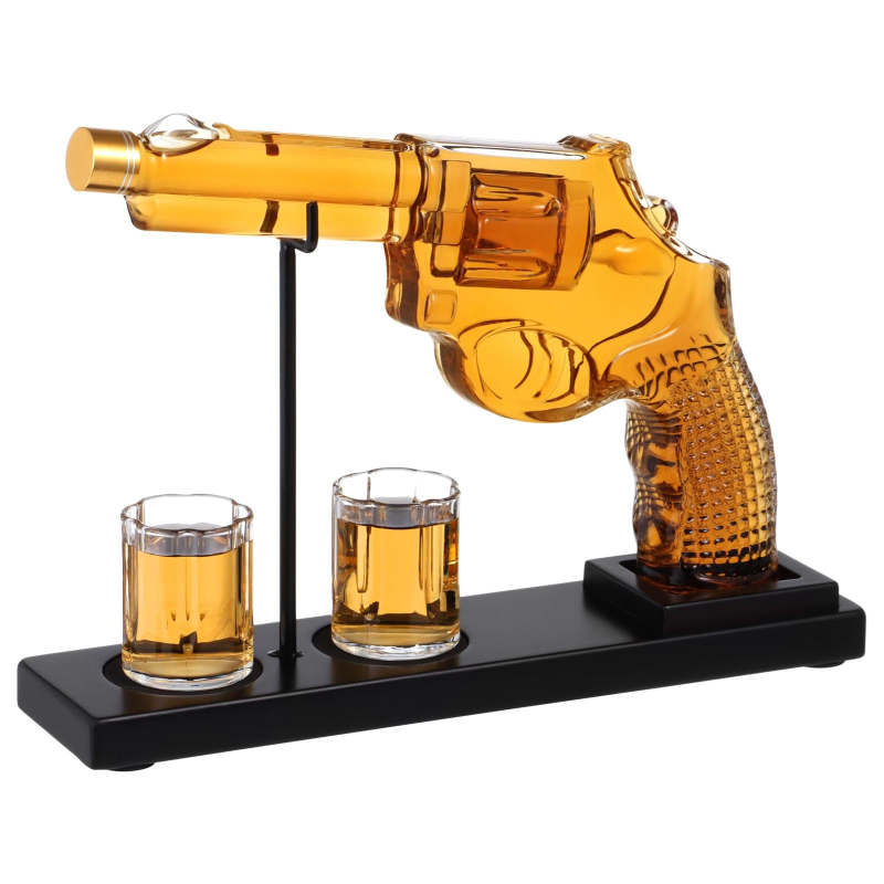 Set de decantare în formă de pistol, din sticlă pentru whisky