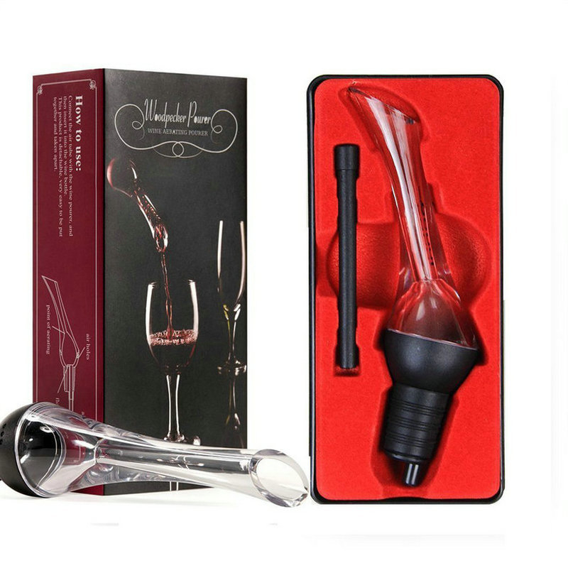 Purtător de vin detașabil cu aerare rapidă, set cadou Woodpecker pentru vin roșu