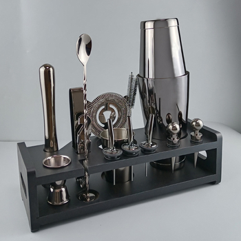 Set de bar din oțel inoxidabil: cană de măsurat Boston, lingură de bar, strecurător pentru gheață, shaker pentru cocktail, clips pentru gheață și stropitor