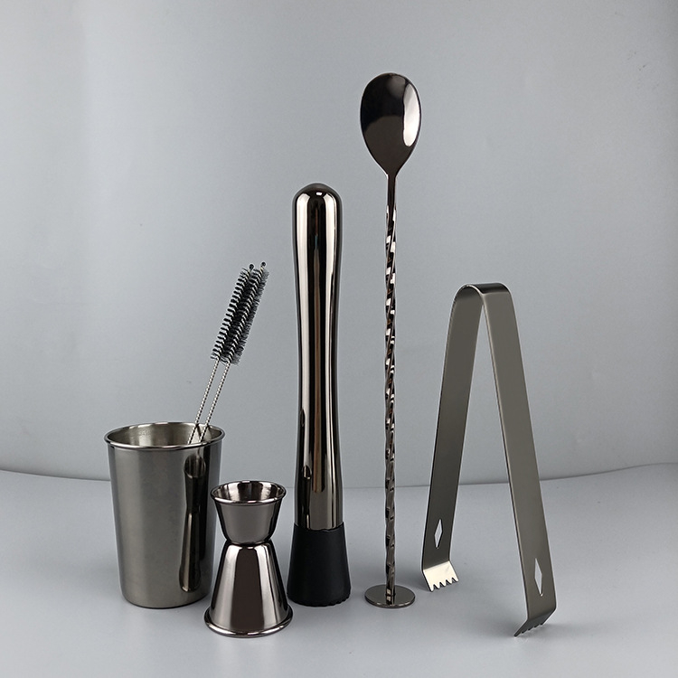 Set de bar din oțel inoxidabil: cană de măsurat Boston, lingură de bar, strecurător pentru gheață, shaker pentru cocktail, clips pentru gheață și stropitor