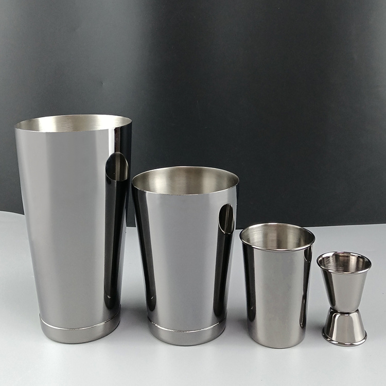 Set de bar din oțel inoxidabil: cană de măsurat Boston, lingură de bar, strecurător pentru gheață, shaker pentru cocktail, clips pentru gheață și stropitor