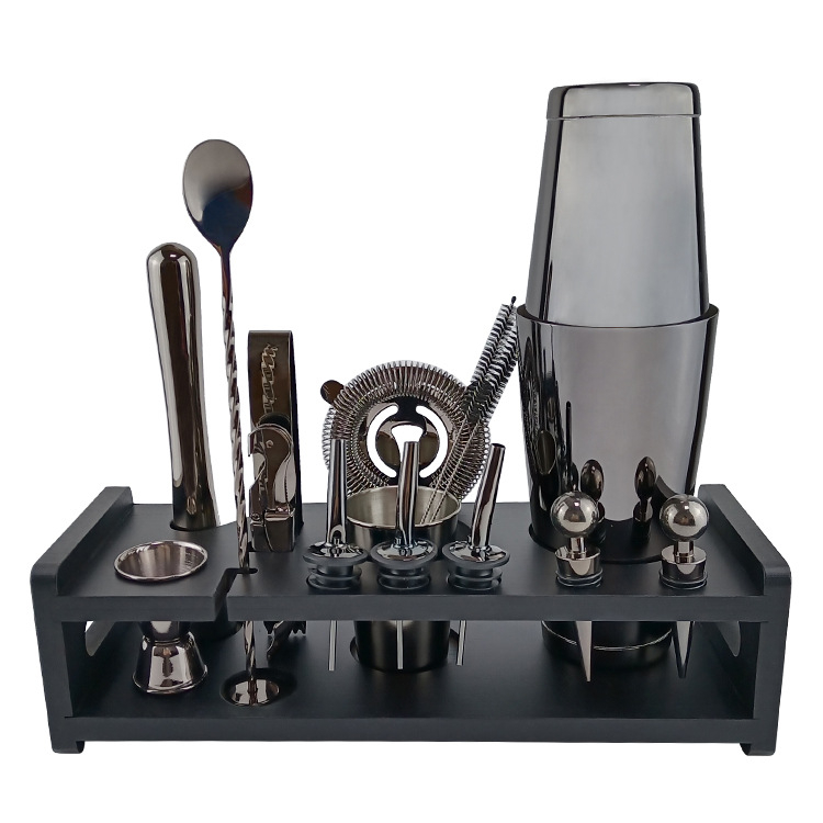 Set de bar din oțel inoxidabil: cană de măsurat Boston, lingură de bar, strecurător pentru gheață, shaker pentru cocktail, clips pentru gheață și stropitor