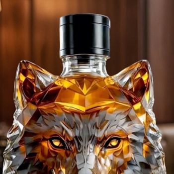 Decantor de whisky, sticlă cu coroană în formă de cap de lup, Independent, 901–1000 ml