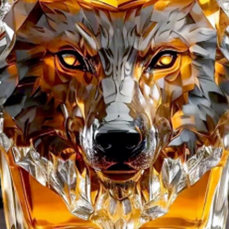 Decantor de whisky, sticlă cu coroană în formă de cap de lup, Independent, 901–1000 ml