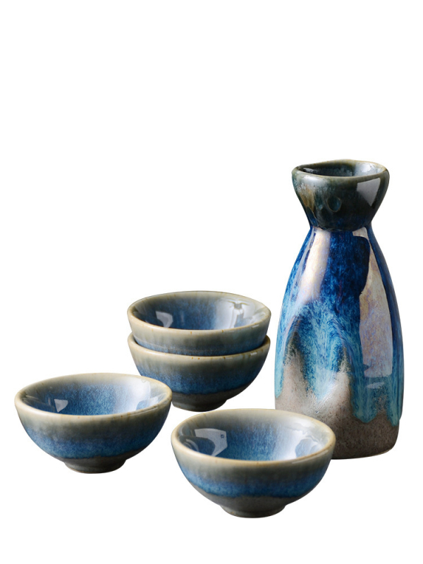 Set de bar din porțelan în stil japonez, vintage, cu pahare pentru sake, pahare pentru alcool, ceainic, pahare de vin și cești de degustare a ceaiului