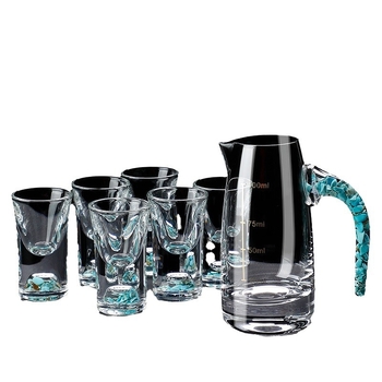 Set de pahare de lichior în stil chinezesc, sticlă cristal turcoaz, pentru uz casnic, cu pahare mici de degustare
