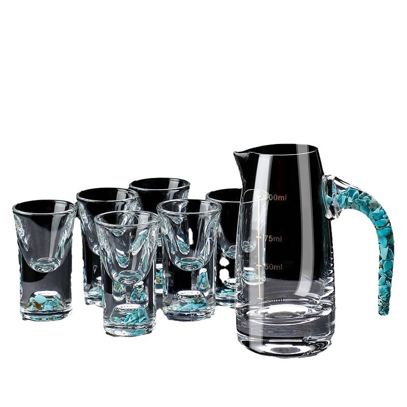 Set de pahare de lichior în stil chinezesc, sticlă cristal turcoaz, pentru uz casnic, cu pahare mici de degustare