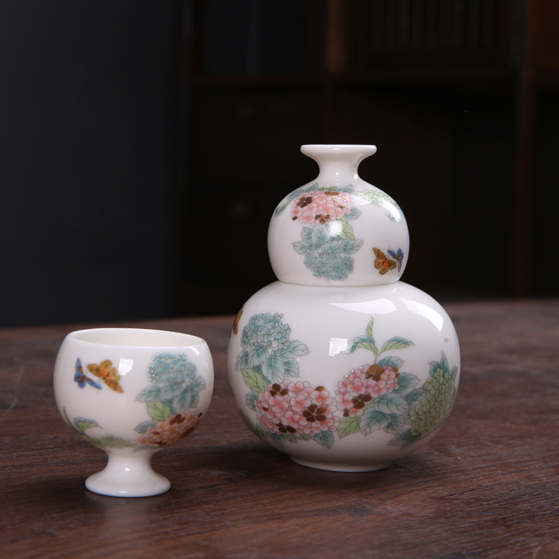 Set de pahare din porțelan pentru vin alb, design minimalist modern, cu motiv hortensie, 20 de piese