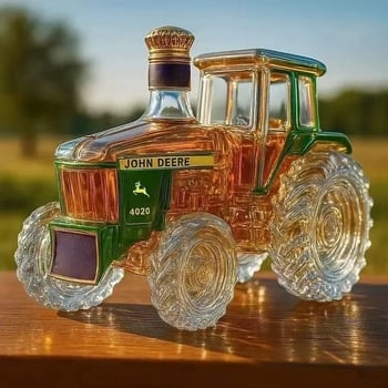 Sticlă de whisky în formă de tractor, 350 ml – recipient decorativ din sticlă gol pentru casă